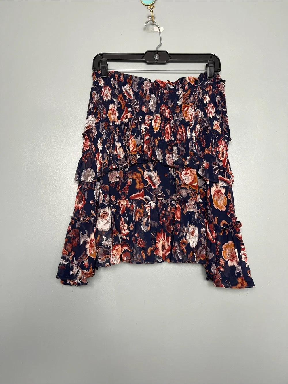 Anthropologie Asymmetrical Smocked Mini Skirt Ruffle Tier Floral Women’s Size S